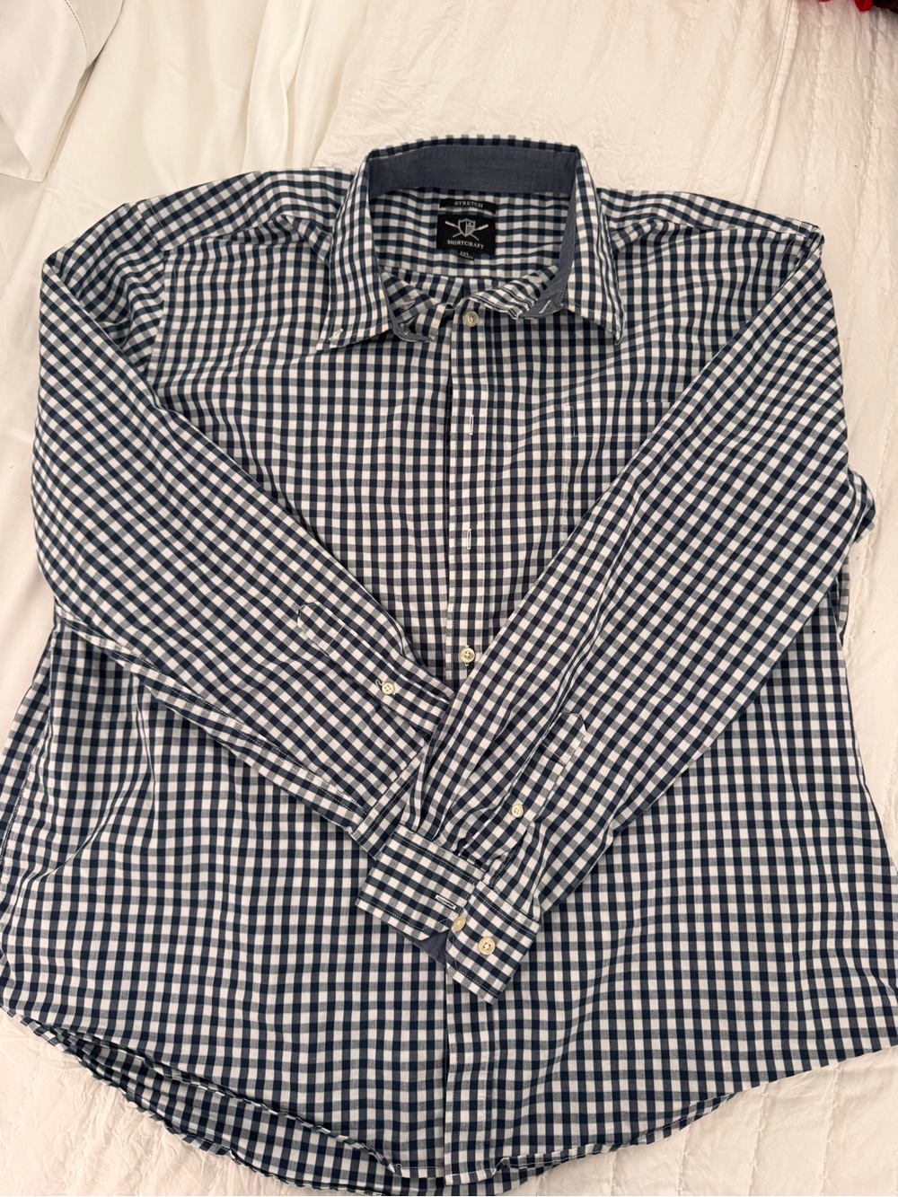 Men's Navy & White Gingham Button-Down Shirt